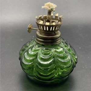 Vintage Green Glass Lamp Oil Lamp